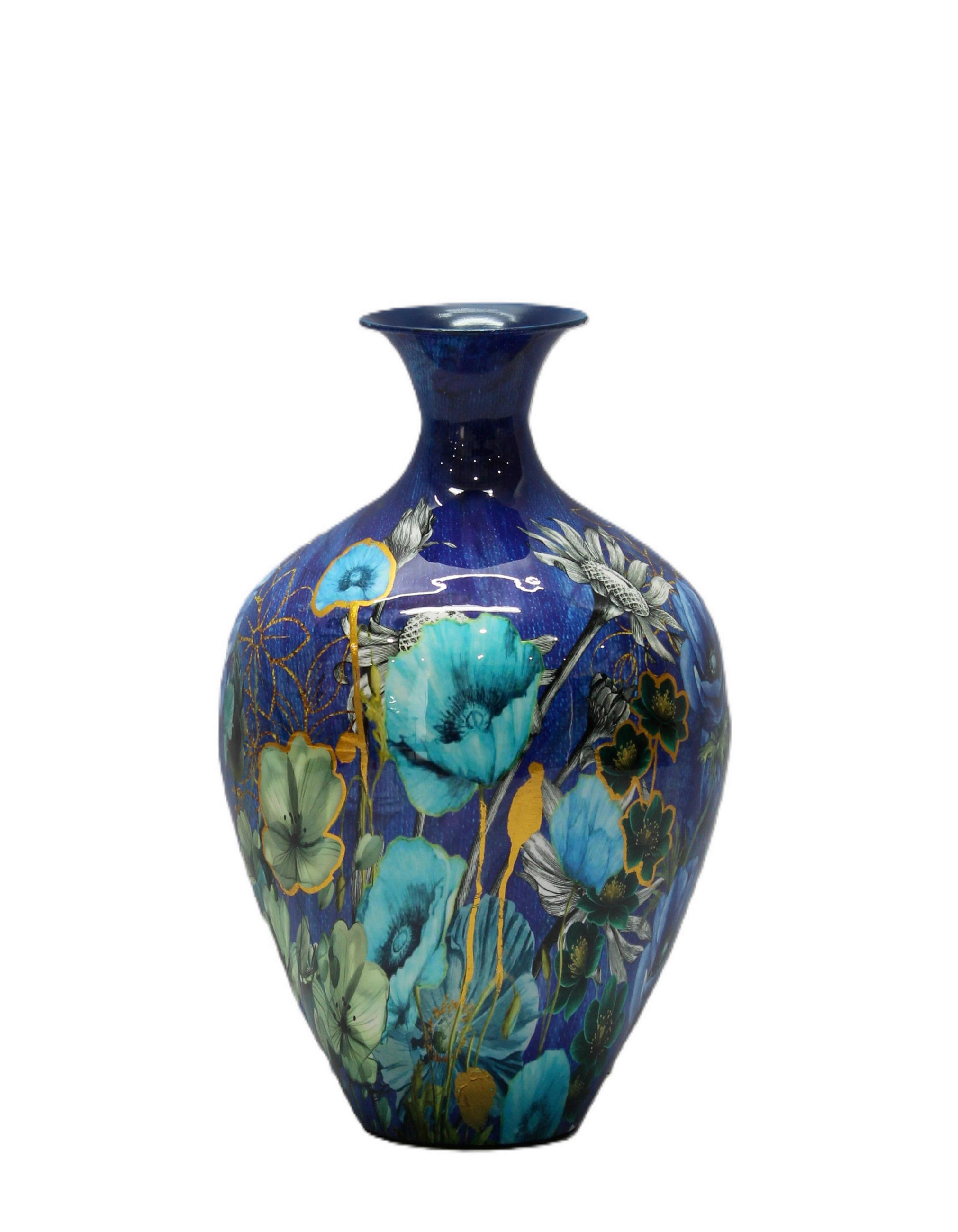 DEKOVASE  - Blau/Multicolor, Basics, Metall (41/25/41cm)