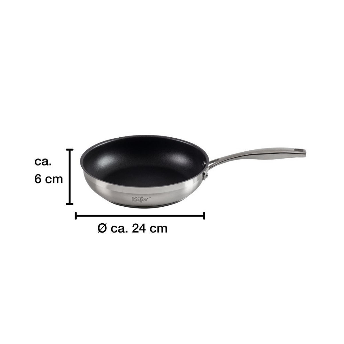 BRATPFANNE Bratpfanne PTFE-Antihaftbeschichtung 24 cm  - Edelstahlfarben/Schwarz, Basics, Metall (24cm) - Käfer