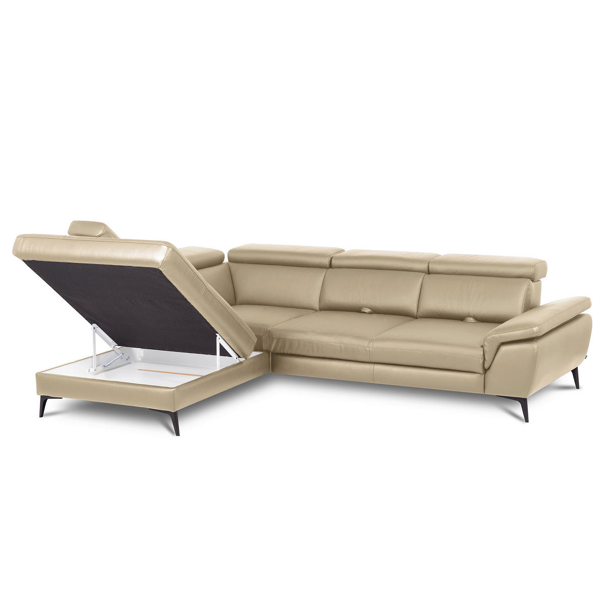 ECKSOFA Lederlook Echtleder Hellgrau  - Hellgrau/Schwarz, Design, Leder/Textil (220/274cm) - Livetastic