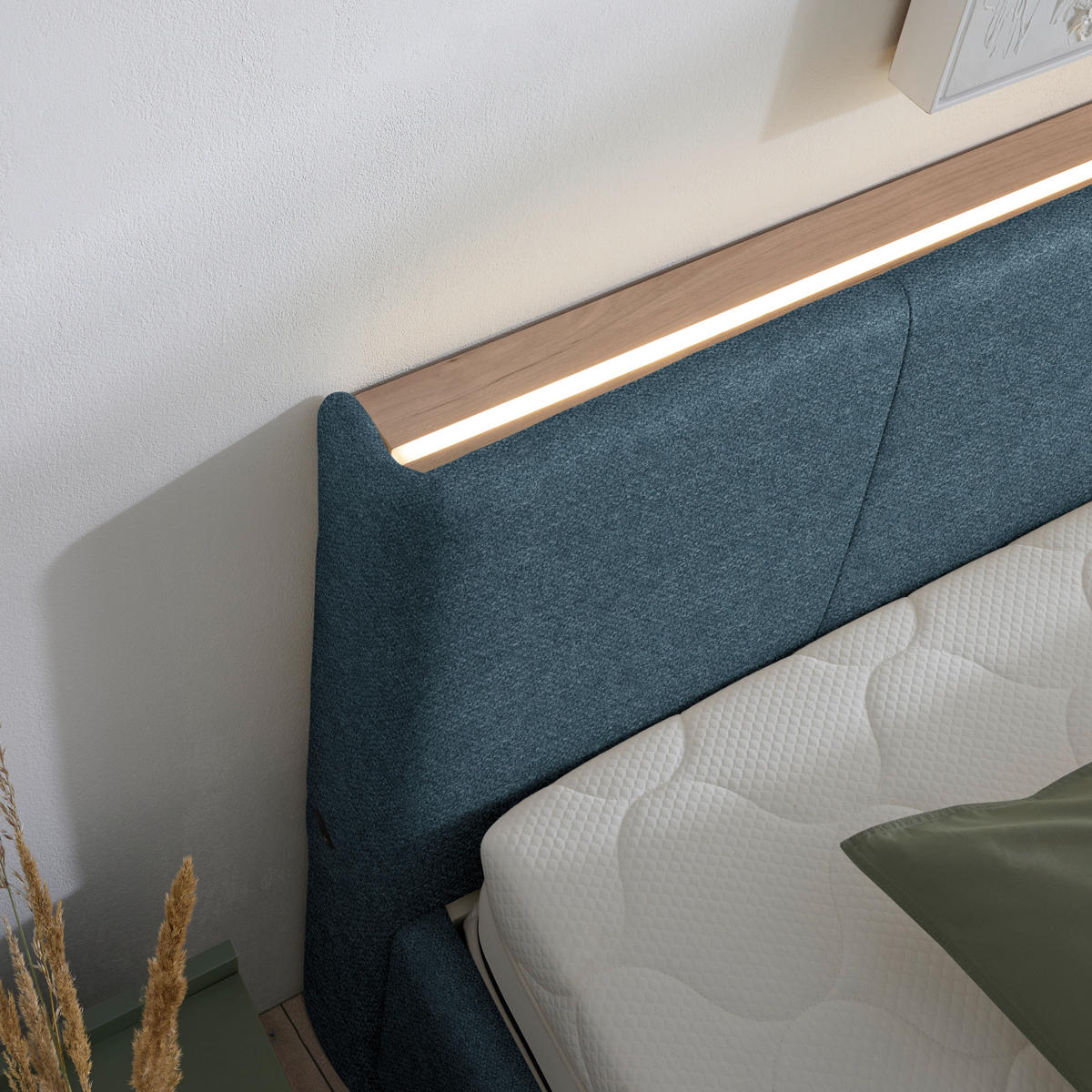 POLSTERBETT Beleuchtung, Lattenrost, Bettkasten Blau 180/200 cm  - Blau/Birkefarben, Design, Holz/Holzwerkstoff (180/200cm) - Lomoco