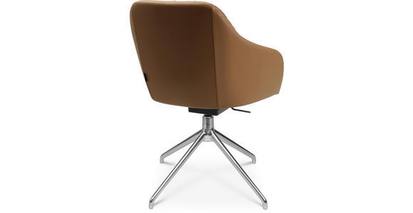 ARMLEHNSTUHL in Aluminium Echtleder pigmentiert - Cognac/Alufarben, Design, Leder/Metall (58/81,5-84,5/60cm) - Johann Jakob
