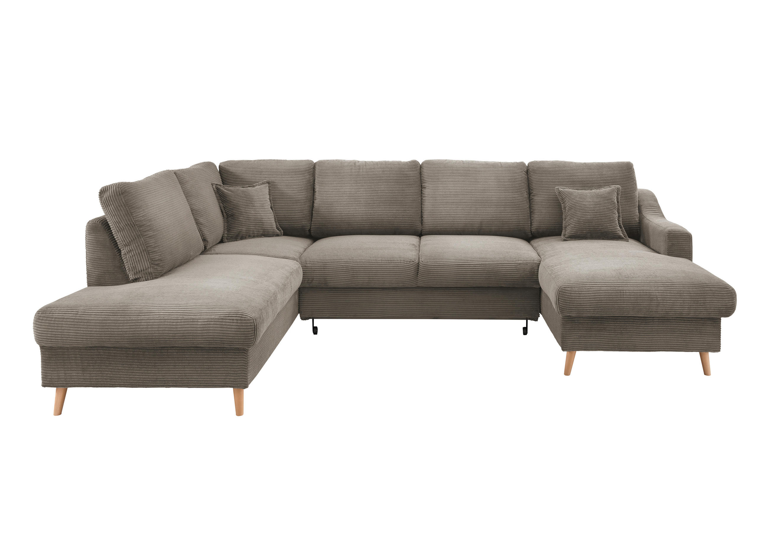 WOHNLANDSCHAFT Graubraun Cord  - Graubraun/Naturfarben, KONVENTIONELL, Holz/Textil (200/301/150cm) - P & B