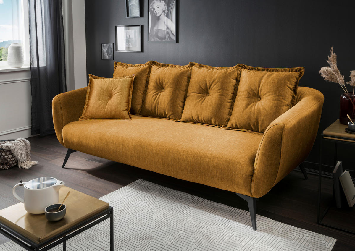 3-SITZER-SOFA in Velours Gelb  - Gelb/Schwarz, MODERN, Holz/Textil (236/94/103cm) - Livetastic