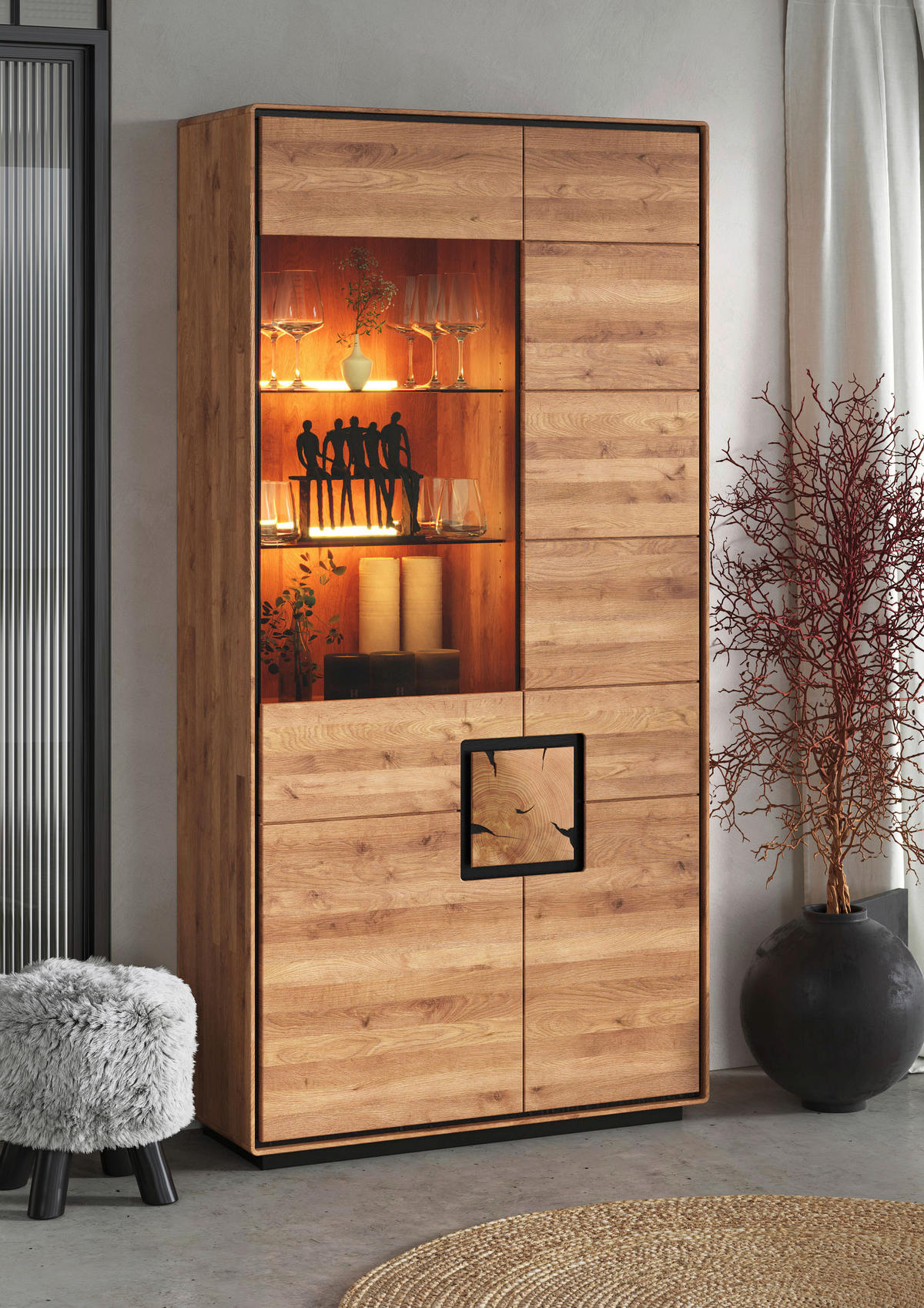VITRINE  in massiv Wildeiche Schwarz, Wildeiche  - Wildeiche/Schwarz, Basics, Holz (100/203/40cm) - Livetastic