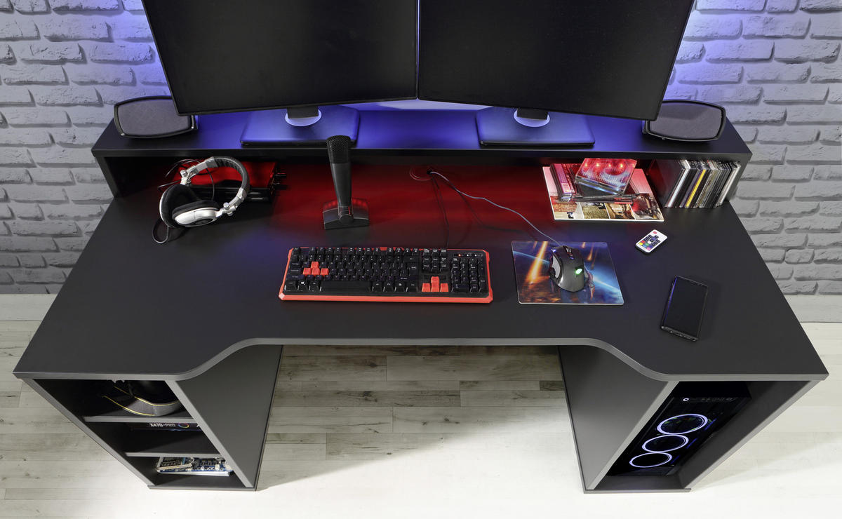 grosser Doppel-Gaming-Tisch mit zwei Arbeitsplatten Metall Schwarz+Rot