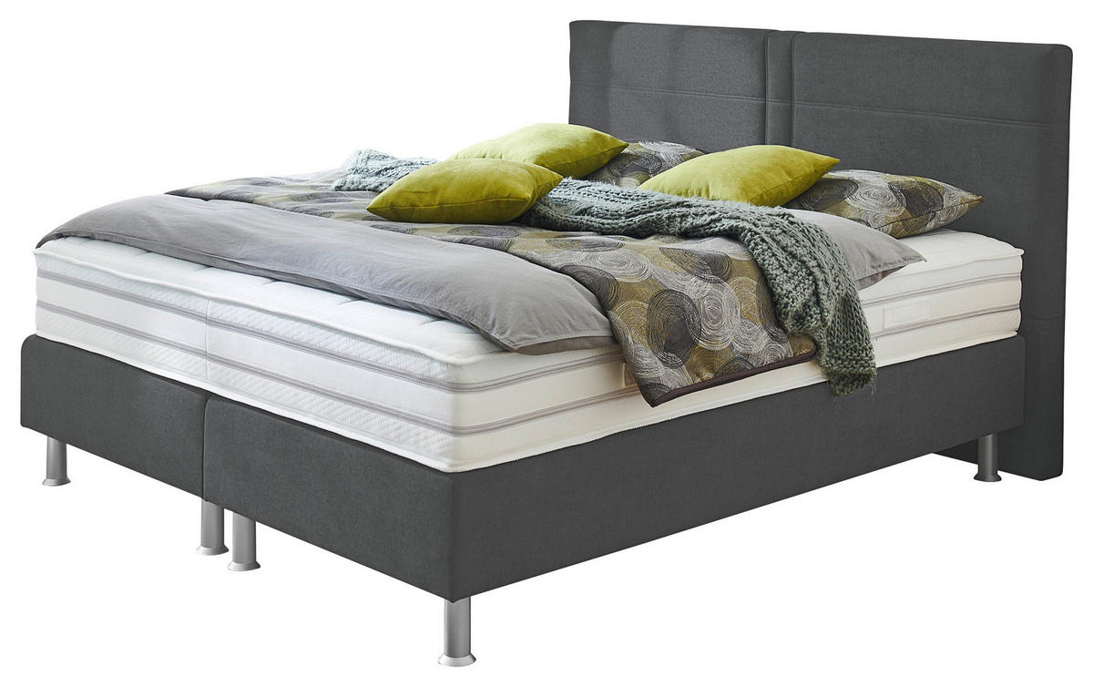 BOXSPRINGBETT 180/200 cm  in Anthrazit  - Anthrazit/Alufarben, Design, Kunststoff/Textil (180/200cm) - Beldomo - Sleep