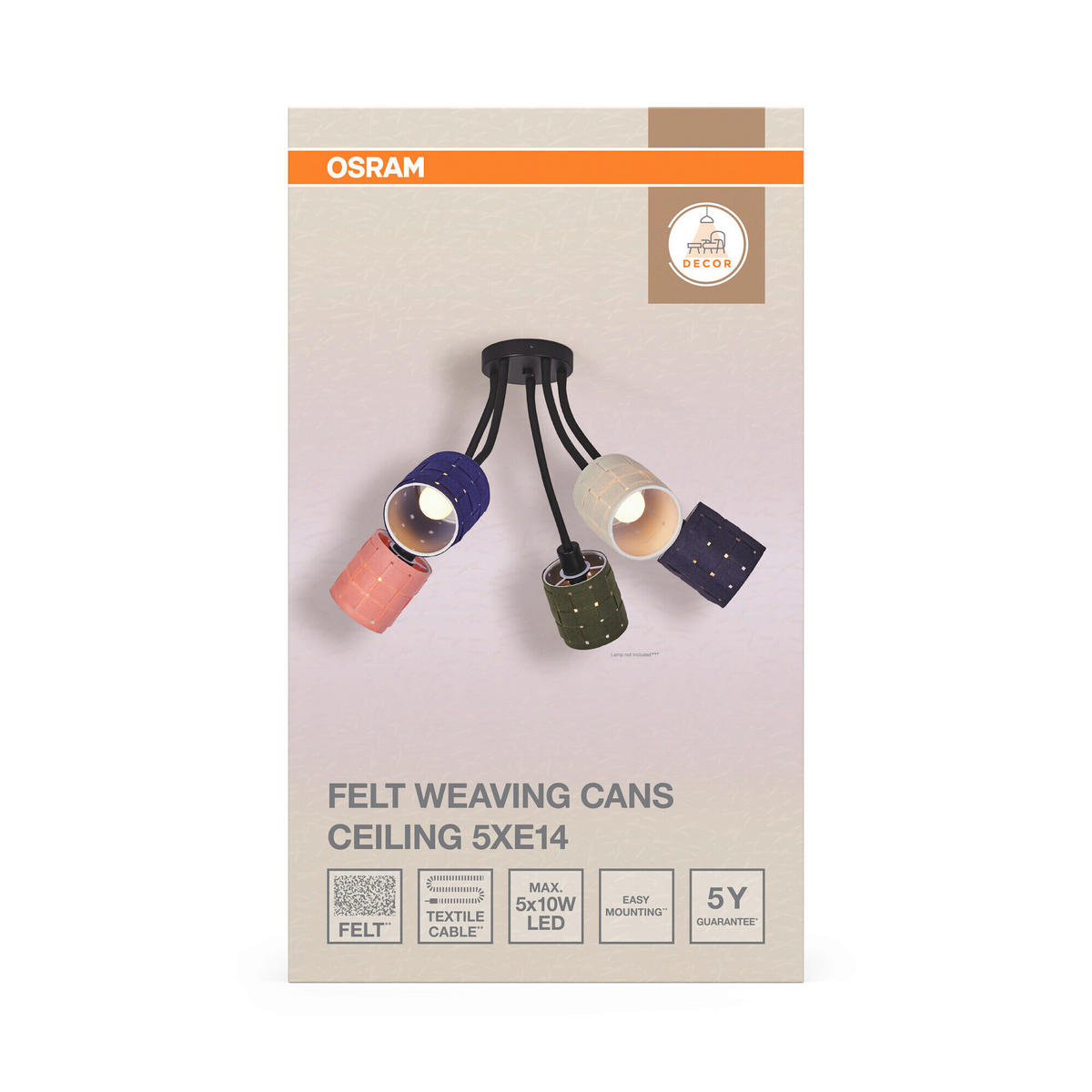 DECKENLEUCHTE    60.5/63/43.5 cm  - Multicolor, Basics, Naturmaterialien/Metall (60.5/63/43.5cm) - Osram