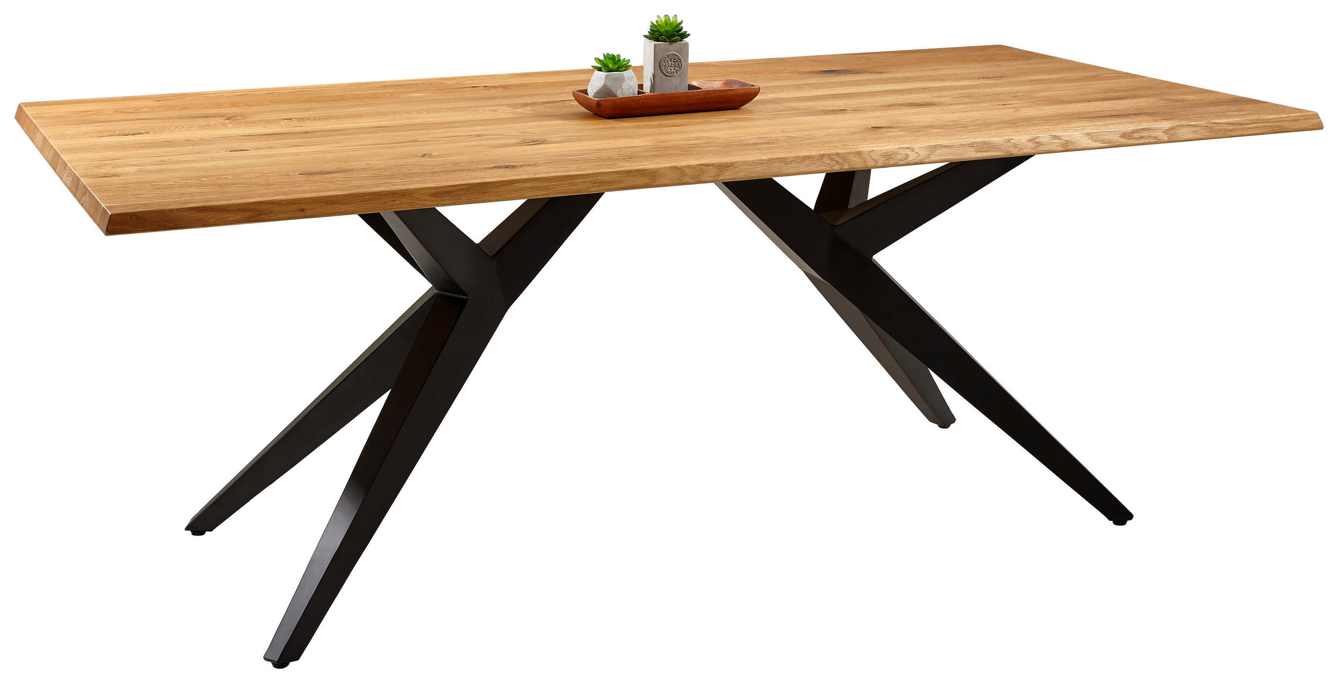 ESSTISCH Eiche massiv rechteckig Eichefarben, Schwarz  - Eichefarben/Schwarz, Design, Holz/Metall (200/100/76cm) - Musterring