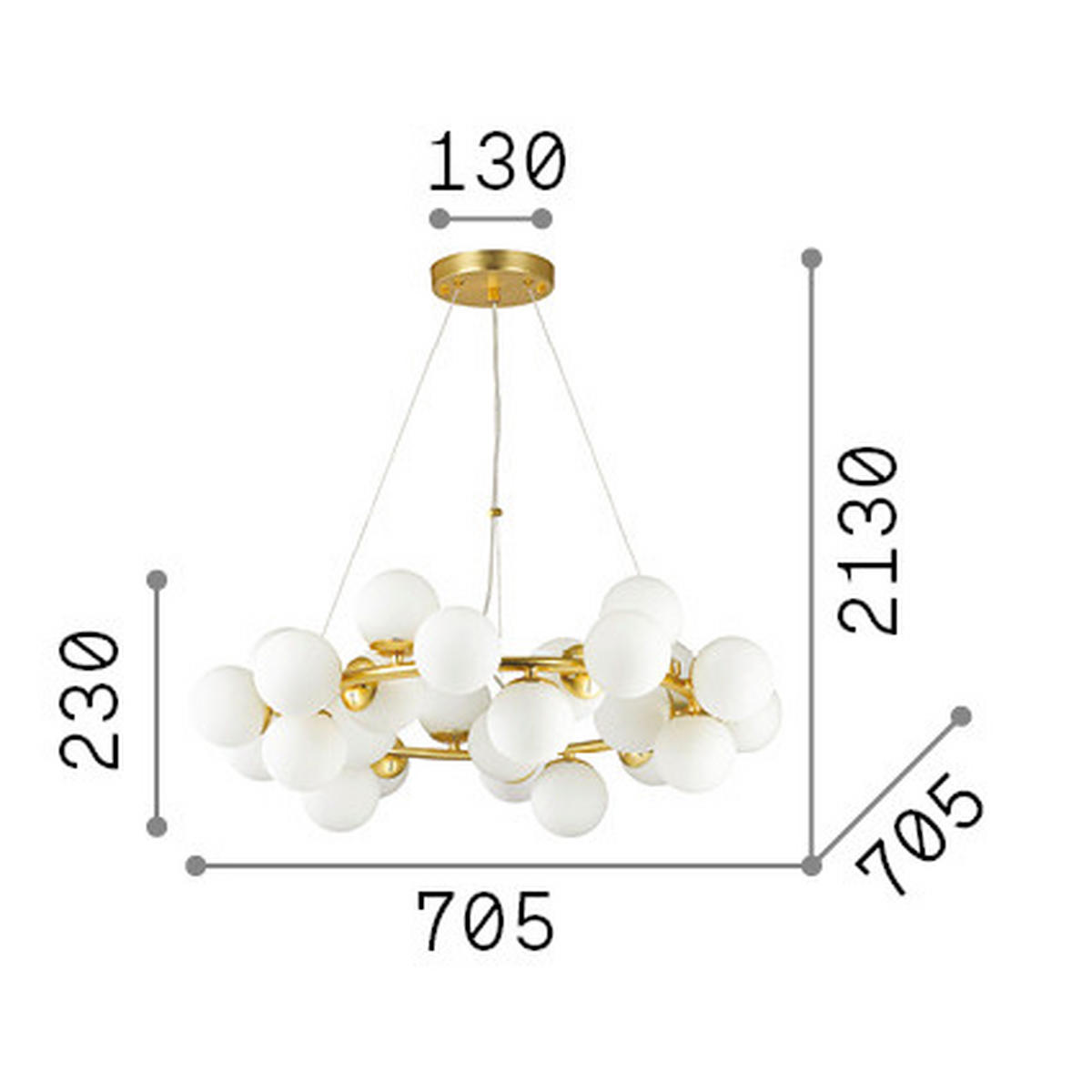 HÄNGELEUCHTE DNA 70,5/48-21,3 cm   - Messingfarben/Weiß, KONVENTIONELL, Glas/Metall (70,5/48-21,3cm) - Ideal Lux