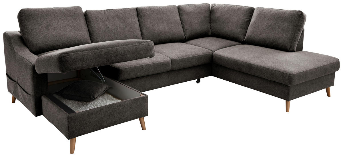 WOHNLANDSCHAFT in Struktur Braun  - Naturfarben/Braun, Konventionell, Holz/Textil (150/301/200cm) - P & B