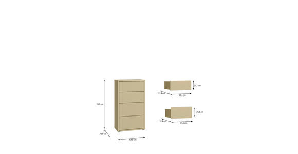 KOMMODE , 55/99/35 cm, 4 Schublade(n)  - Silberfarben/Hellgelb, Trend, Holzwerkstoff/Kunststoff (55/99/35cm) - Carryhome