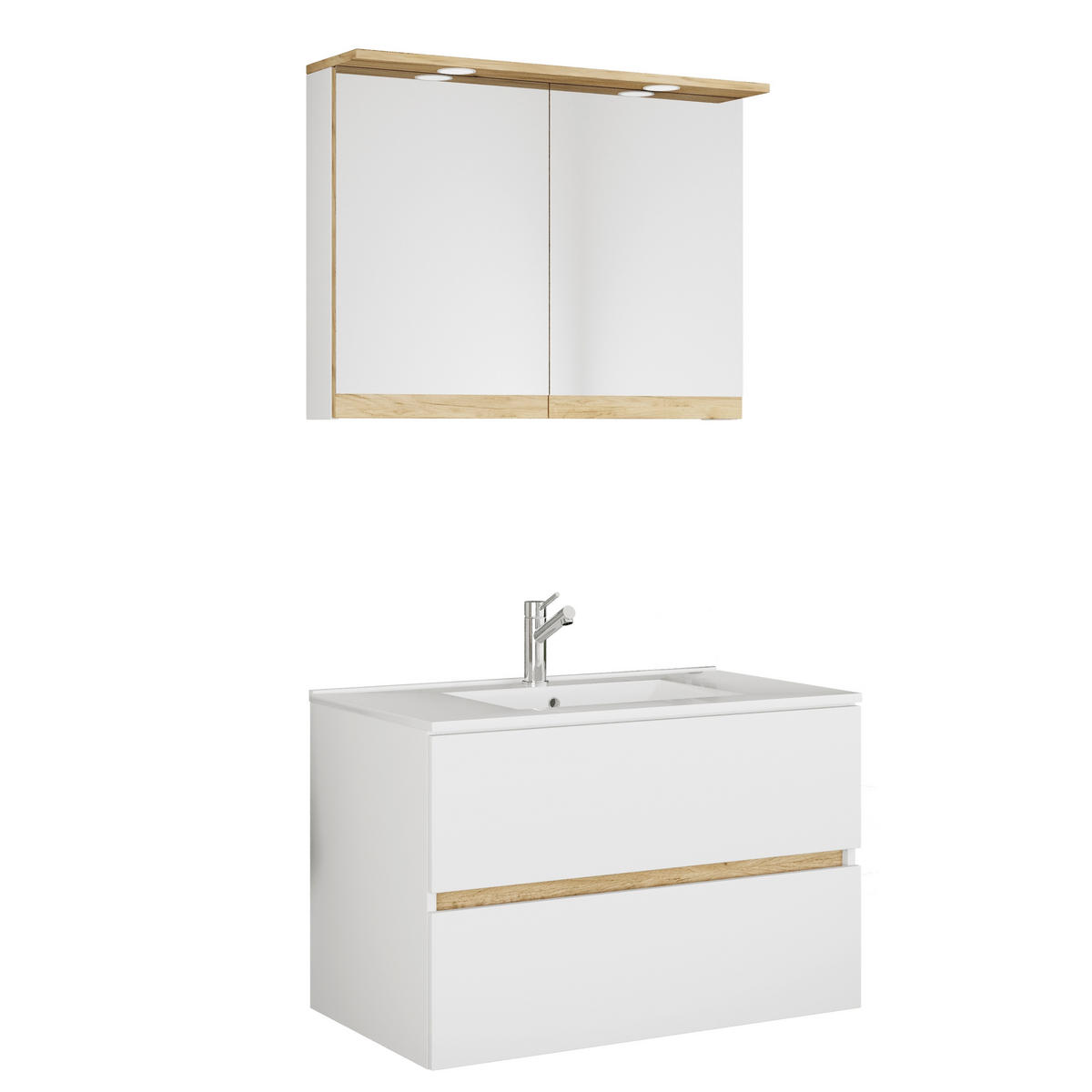 BADEZIMMER 3-teilig 81 cm  - Honigeiche/Weiss, Trend, Keramik/Holzwerkstoff (81cm) - MID.YOU
