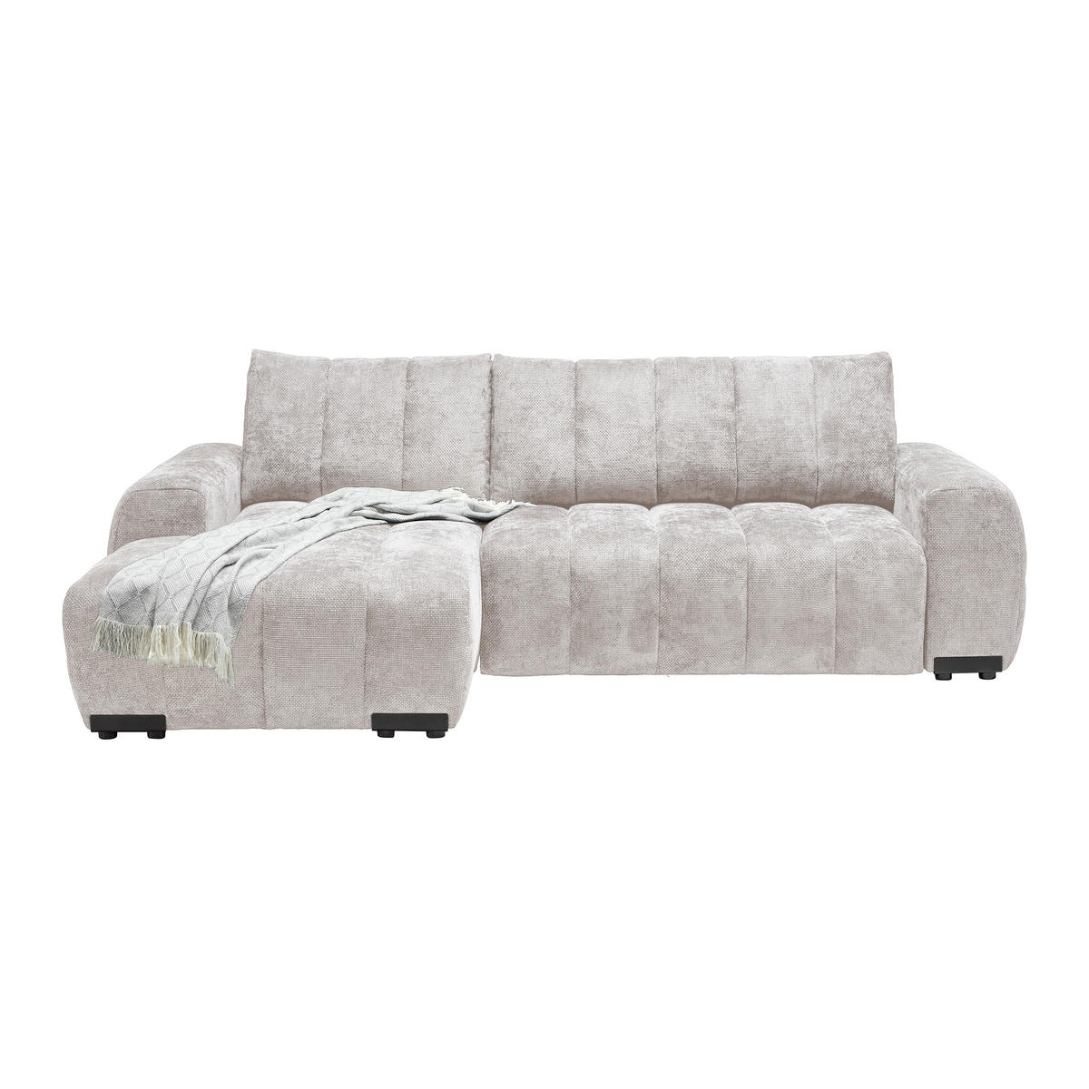 ECKSOFA Flachgewebe Creme  - Schwarz Hochglanz/Creme, Modern, Textil/Metall (166/93/273cm) - MID.YOU