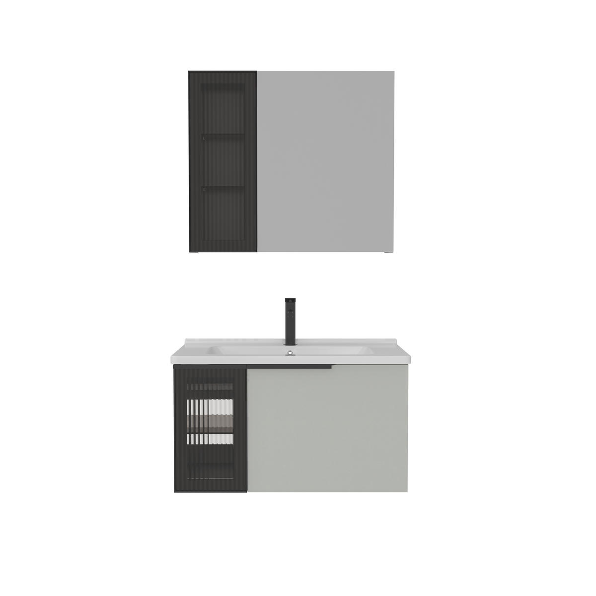 BADEZIMMER 3-teilig  in  - Weiß Hochglanz/Beige, MODERN, Glas/Holz (80/114/45cm) - MID.YOU