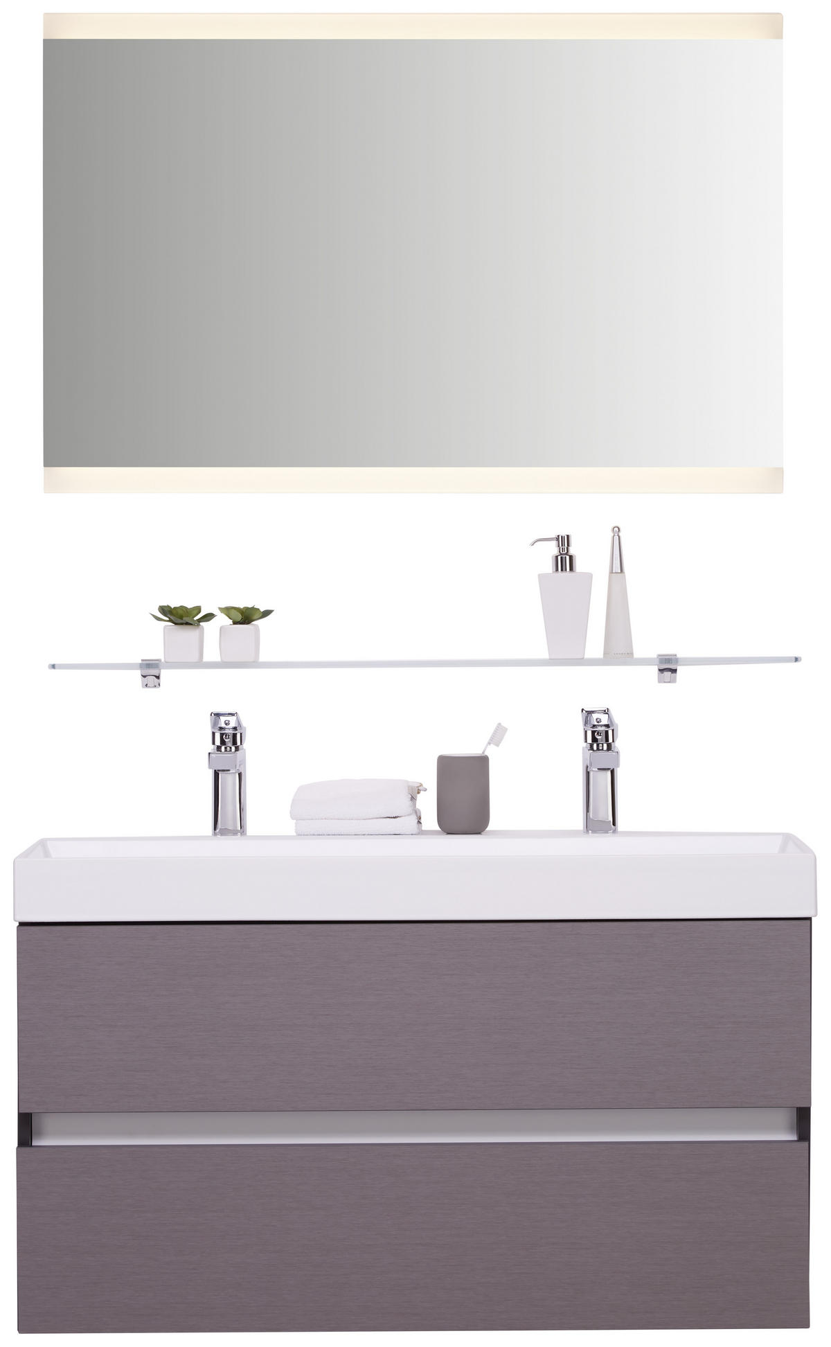 BADRUM 100 cm  - vit/ekfärgad, Modern, trämaterial/glas (100cm) - Dieter Knoll