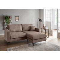 ECKSOFA in Cord Graubraun  - Graubraun/Schwarz, Basics, Textil/Metall (204/153cm) - Livetastic