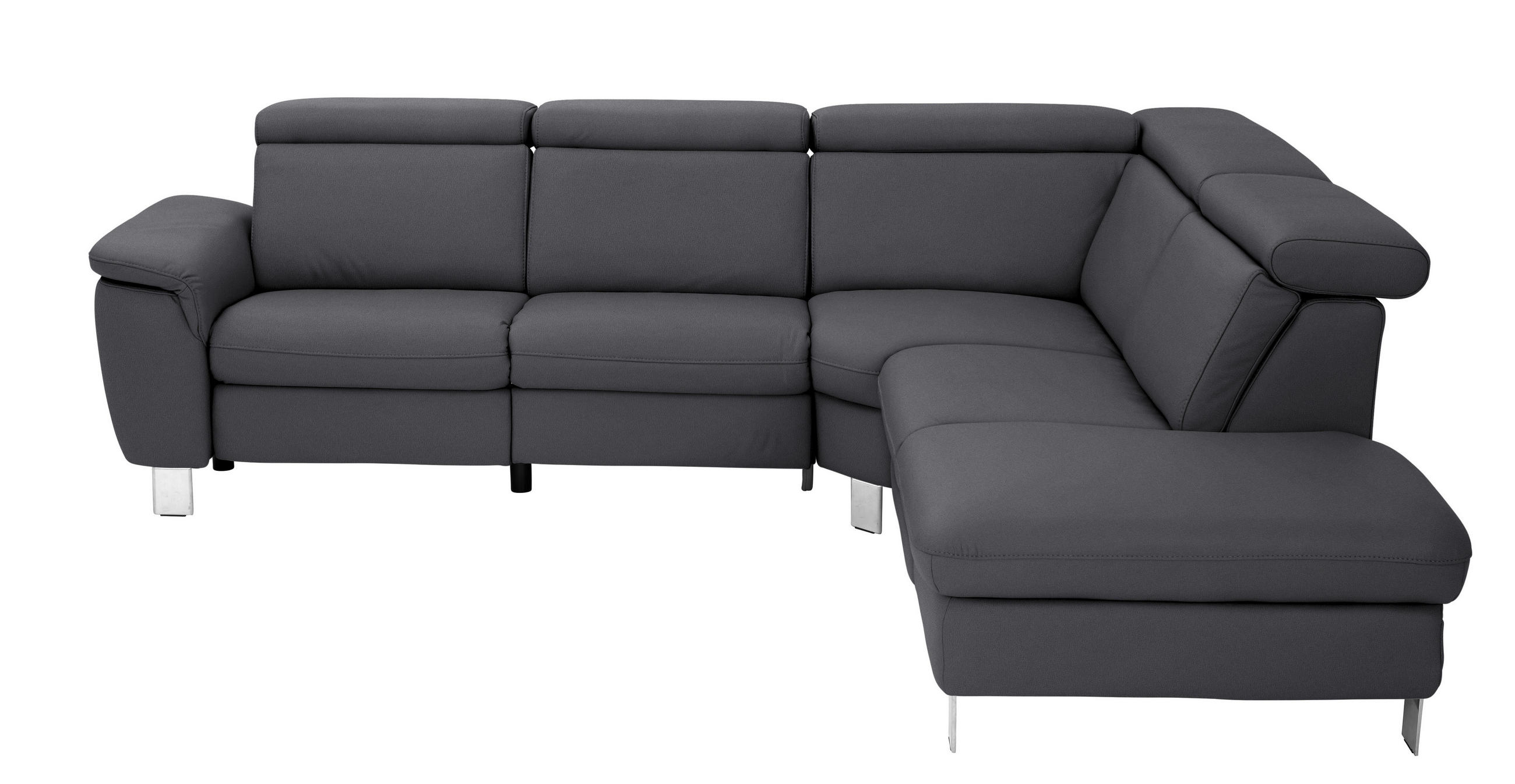 ECKSOFA in Echtleder Schwarz  - Alufarben/Schwarz, Design, Leder/Metall (271/239cm) - Cantus