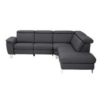 ECKSOFA in Echtleder Schwarz  - Alufarben/Schwarz, Design, Leder/Metall (271/239cm) - Cantus