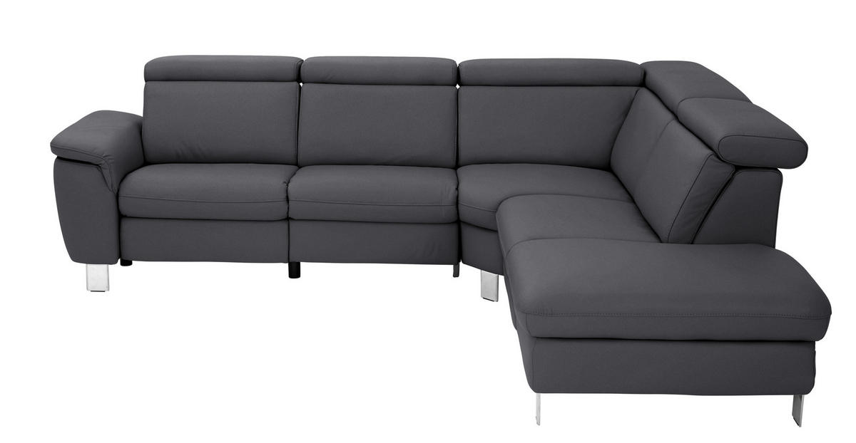ECKSOFA in Echtleder Schwarz  - Alufarben/Schwarz, Design, Leder/Metall (271/239cm) - Cantus