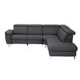 ECKSOFA in Echtleder Schwarz  - Alufarben/Schwarz, Design, Leder/Metall (271/242cm) - Cantus