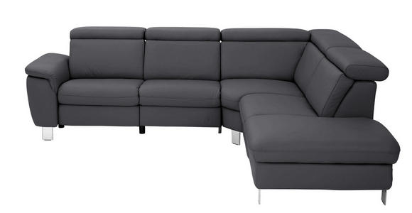 ECKSOFA in Echtleder Schwarz  - Alufarben/Schwarz, Design, Leder/Metall (271/242cm) - Cantus