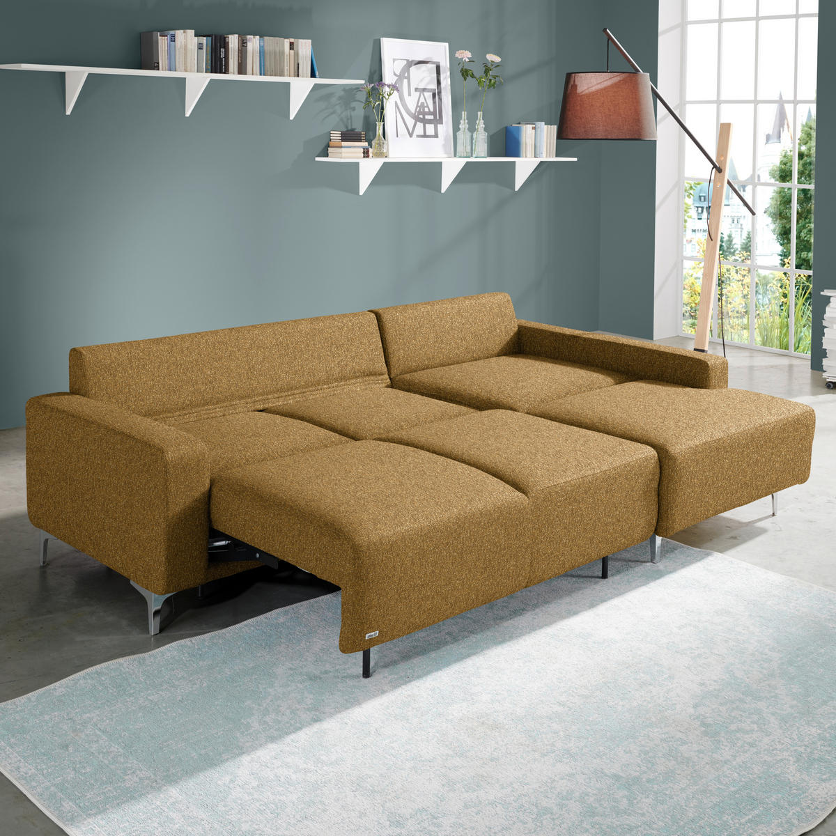 ECKSOFA  in Mikrovelours Senfgelb  248/160 cm  - Senfgelb/Alufarben, Design, Textil/Metall (248/160cm) - Sedda