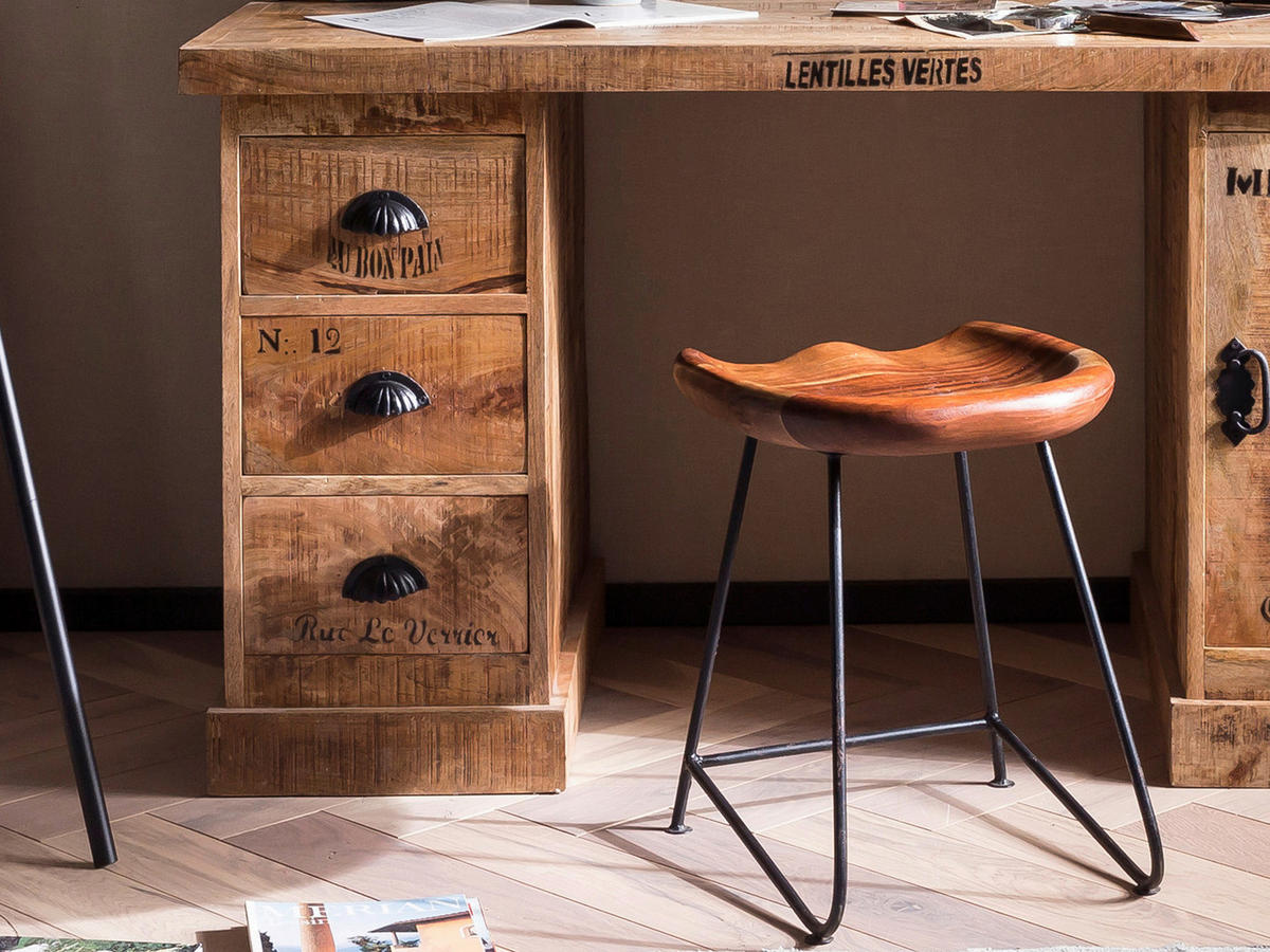 HOCKER Akazie Naturfarben, Schwarz  - Schwarz/Naturfarben, Design, Holz/Metall (42/48/38cm) - MID.YOU