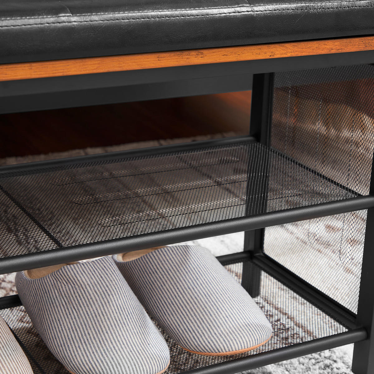 GARDEROBENBANK Vasagle  in 80/48/30 cm  - Schwarz/Braun, Trend, Holzwerkstoff/Textil (80/48/30cm) - Boxxx
