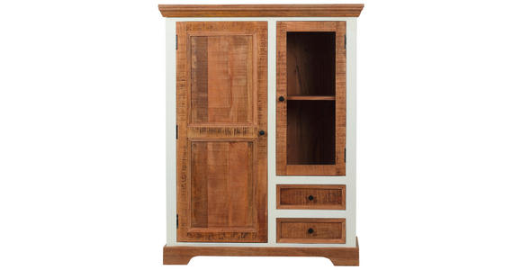 HIGHBOARD Akazie, Mangoholz vollmassiv Naturfarben, Weiß  - Schwarz/Naturfarben, ROMANTIK / LANDHAUS, Glas/Holz (100/128/40cm) - Landscape