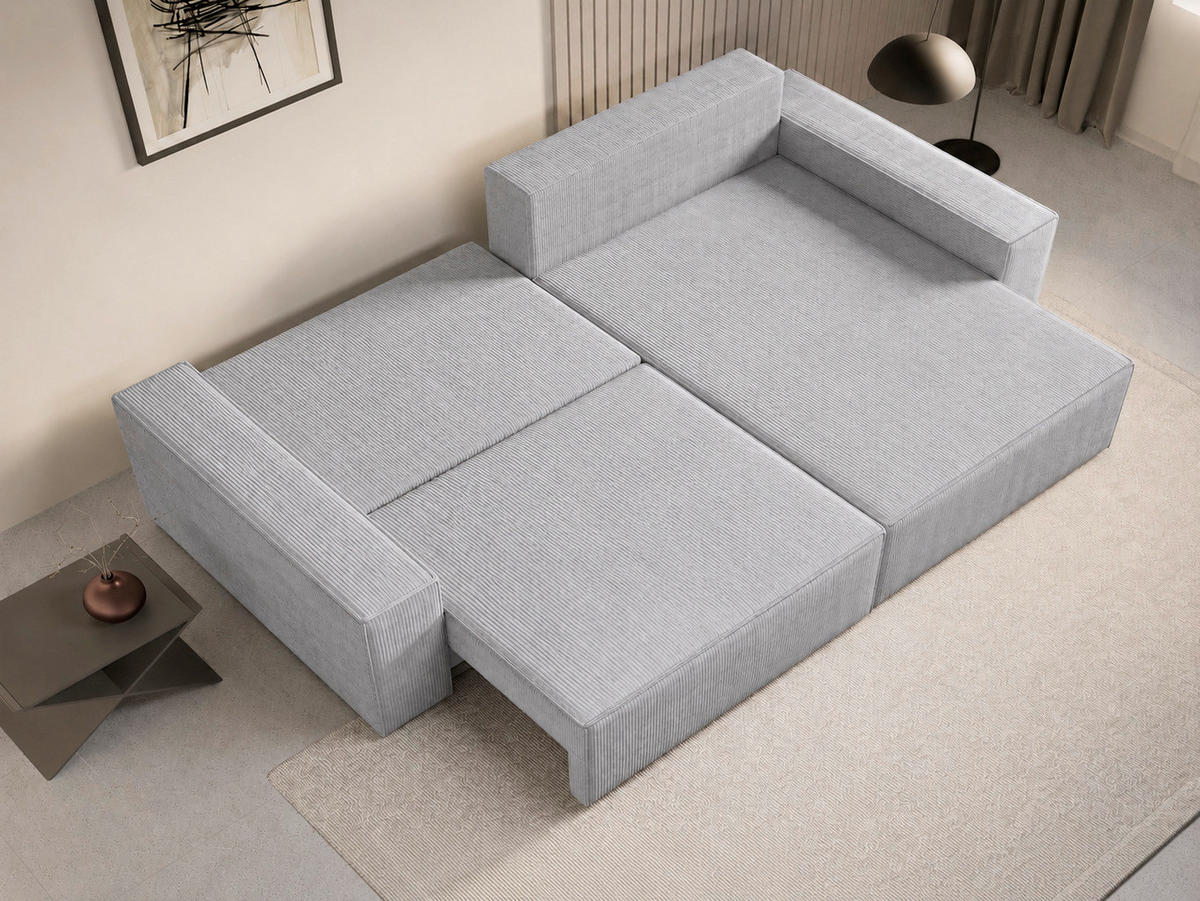ECKSOFA BRAZIL MINI L Hellgrau Schlaffunktion, Rücken echt  - Hellgrau, Design, Textil (248/162cm) - MID.YOU