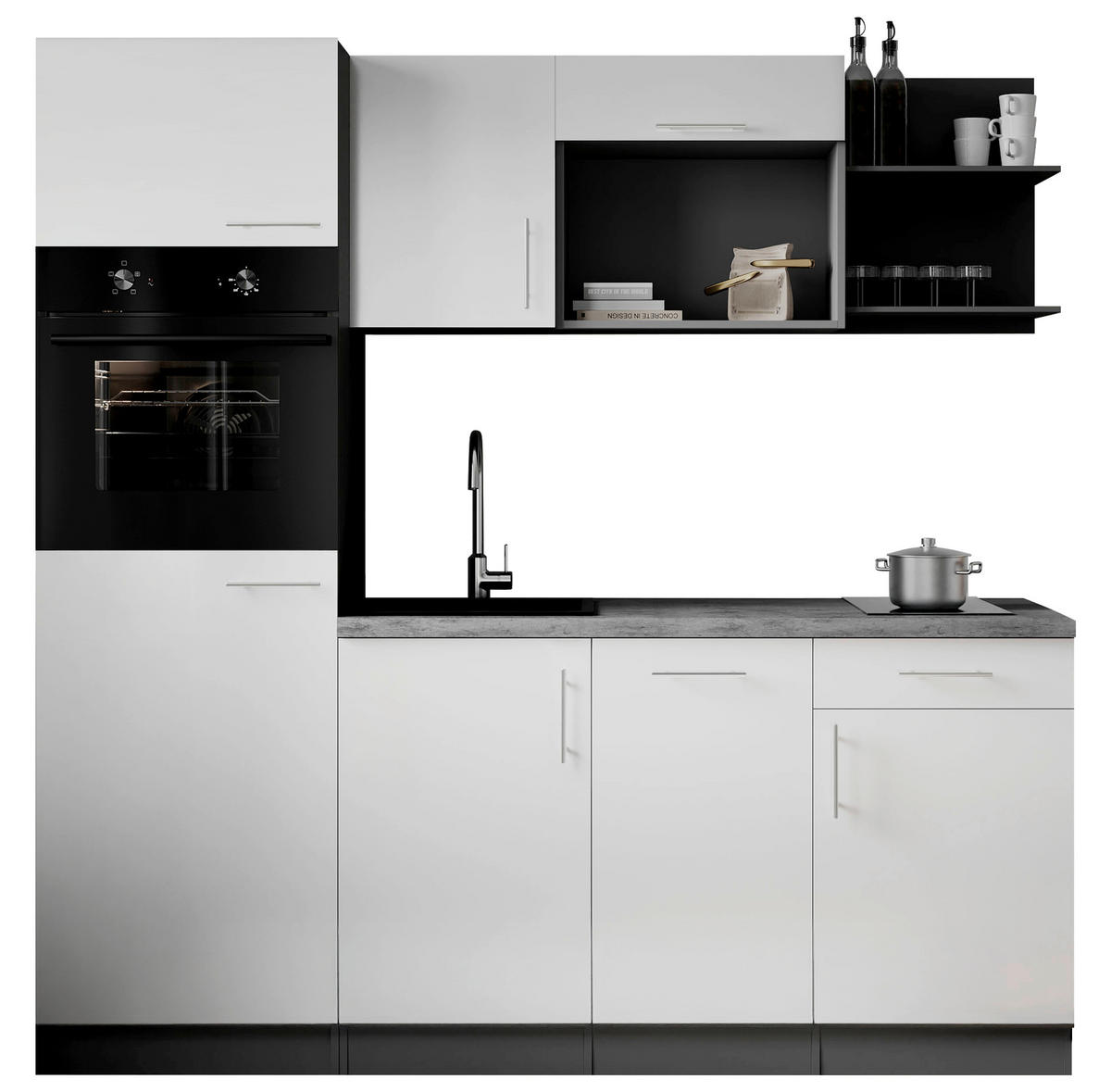 KÜCHENBLOCK Oliver 205 cm  in Weiß  - Weiß/Grau, Trend, Holzwerkstoff/Metall (205cm) - Respekta