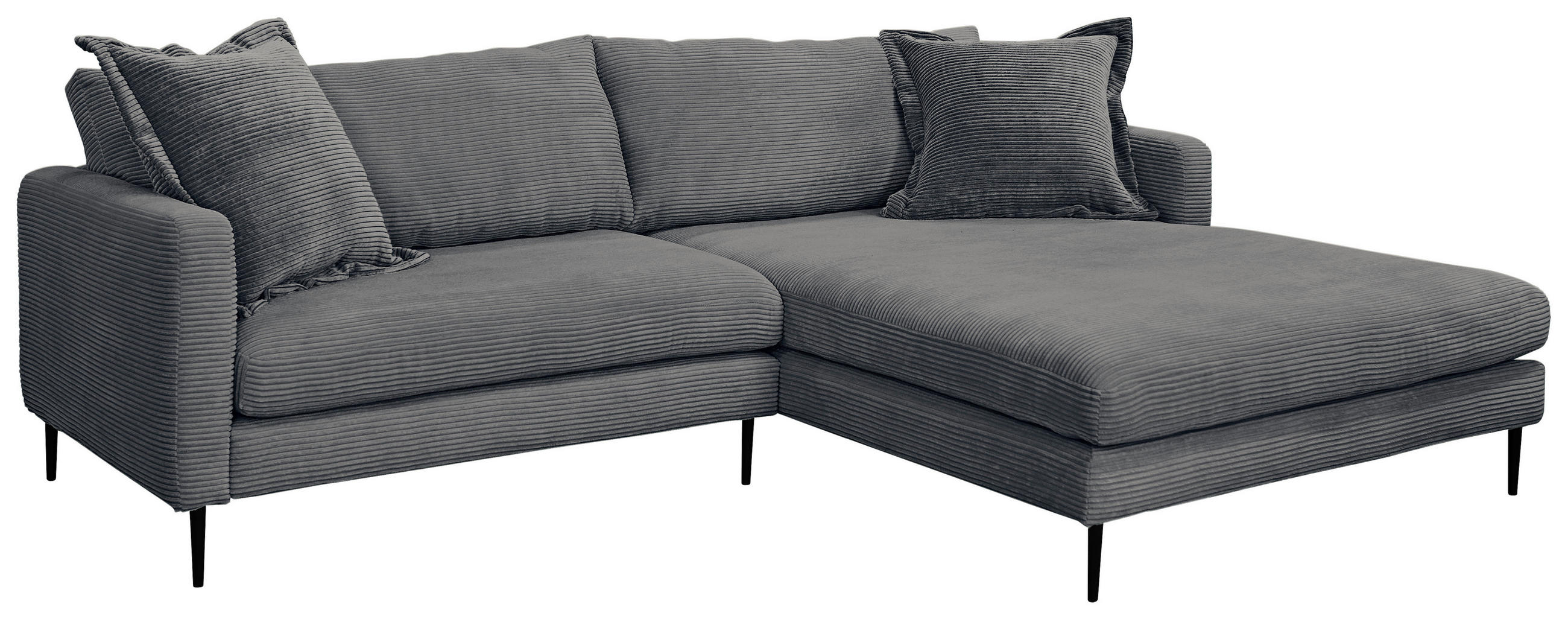 ECKSOFA in Cord Graphitfarben  268/193 cm  - Schwarz/Graphitfarben, Design, Textil/Metall (268/193cm) - P & B