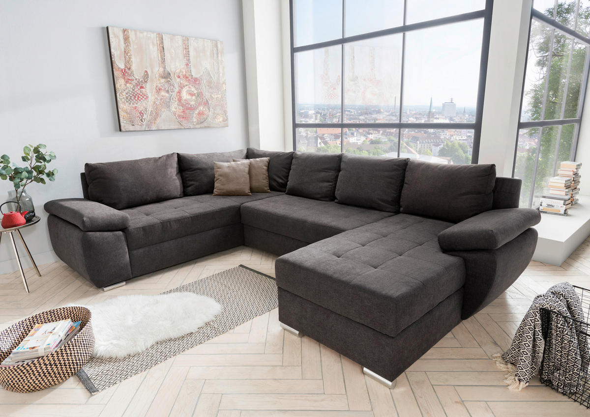 WOHNLANDSCHAFT in Mikrofaser Braun  - Taupe/Chromfarben, Konventionell, Textil (219/305/157cm) - Livetastic