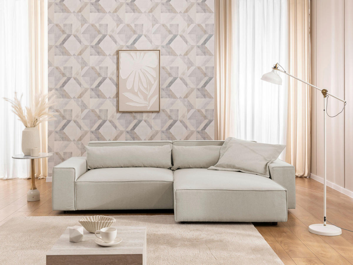 ECKSOFA Curduroy in Webstoff Ecru Rückenkissen  251/142 cm  - Ecru/Schwarz, Design, Kunststoff/Textil (251/142cm) - P & B