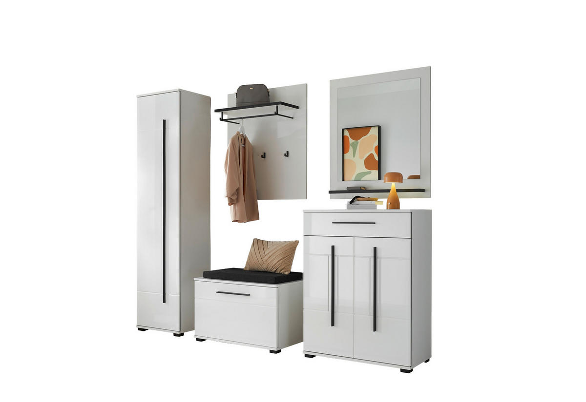 GARDEROBE 6-teilig  in 230/201/39 cm  - Weiß Hochglanz/Weiß, MODERN, Holzwerkstoff (230/201/39cm) - MID.YOU