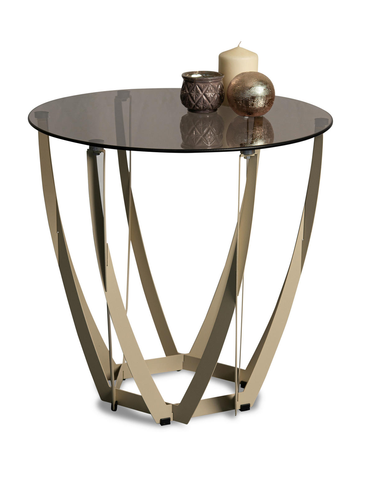 BEISTELLTISCH 50/50/50 cm Creme, Bronzefarben rund  - Creme/Bronzefarben, Basics, Glas/Metall (50/50/50cm) - Xora