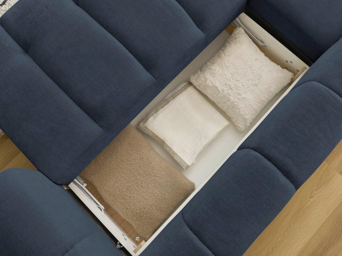 ECKSCHLAFSOFA FUJI Leinenoptik Dunkelblau  inkl.  - Schwarz/Dunkelblau, MODERN, Kunststoff/Textil (160/292cm)