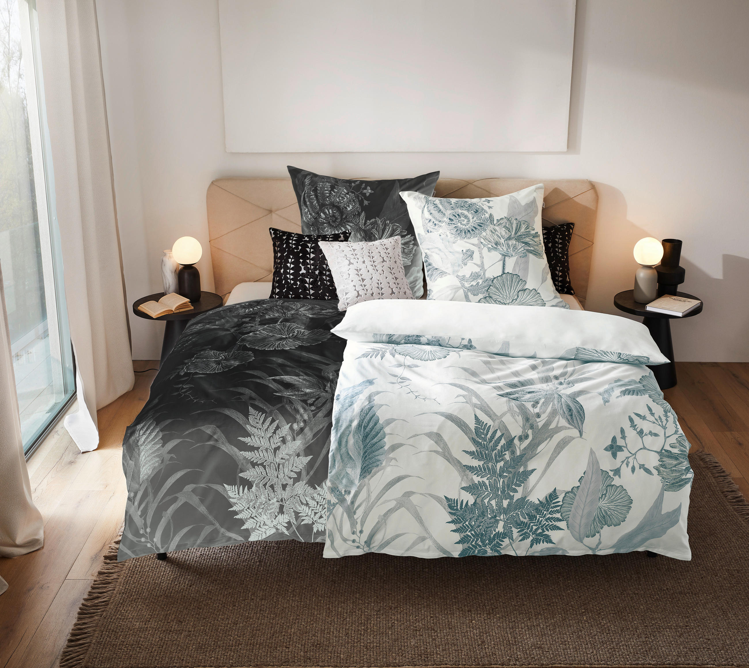 Thumbnail - Schöner Wohnen Wendebettwäsche SW-Melody, Creme, Weiß, Petrol, Textil, Floral, 135x200 cm, Oeko-Tex® Standard 100, pfleg...