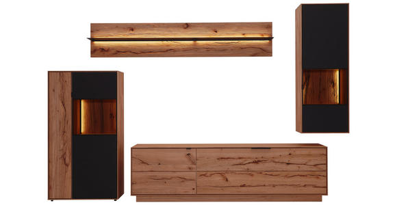 WOHNWAND in Anthrazit, Buchefarben - Anthrazit/Buchefarben, Natur, Glas/Holz (366/208/49cm) - Valnatura