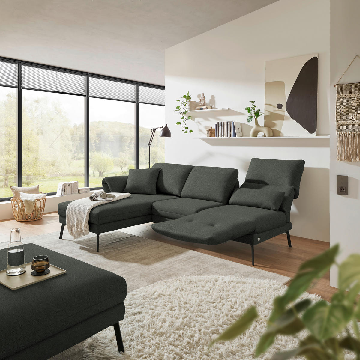 ECKSOFA  in Flachgewebe Grün  175-224/255-365 cm  - Schwarz/Grün, Design, Textil/Metall (175-224/255-365cm) - Dieter Knoll