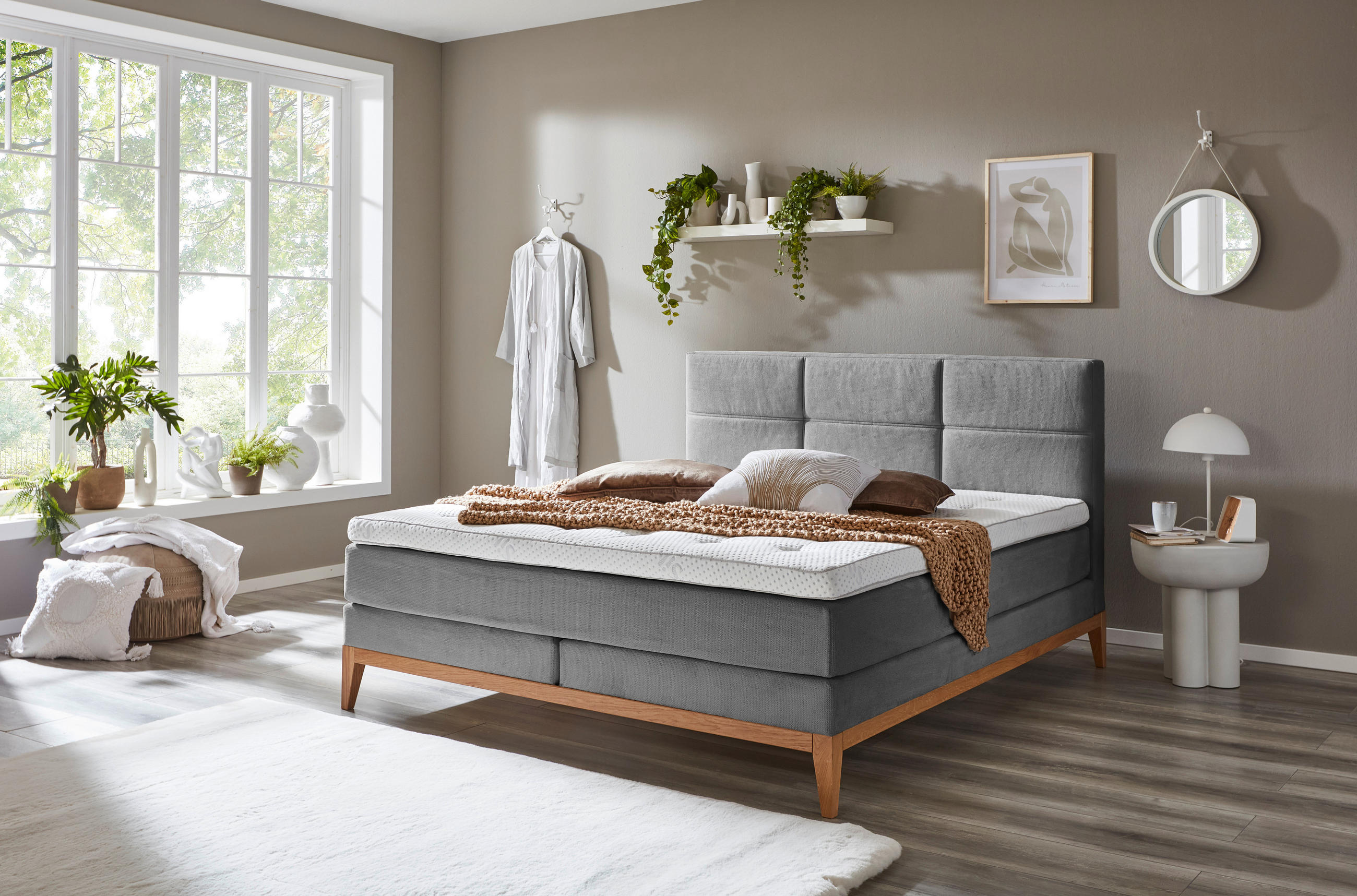 BOXSPRINGBETT 180/200 cm  in Grau  - Eichefarben/Grau, Konventionell, Holz/Textil (180/200cm) - Carryhome