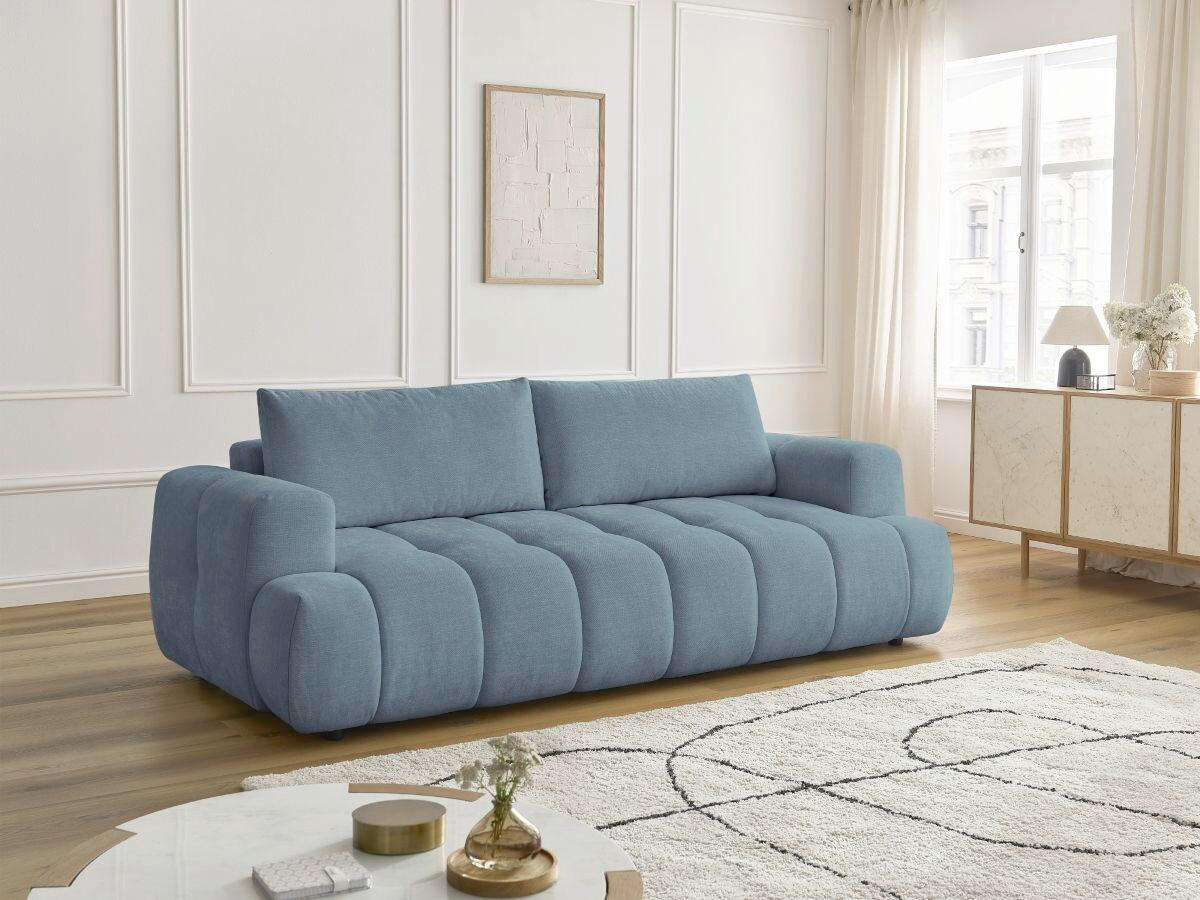 SCHLAFSOFA FUJI Leinenoptik Hellblau  inkl.  - Schwarz/Hellblau, MODERN, Kunststoff/Textil (251/113/88cm)