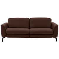 3-SITZER-SOFA in Echtleder Braun  - Schwarz/Braun, Natur, Leder/Metall (222/81/110cm) - Valdera