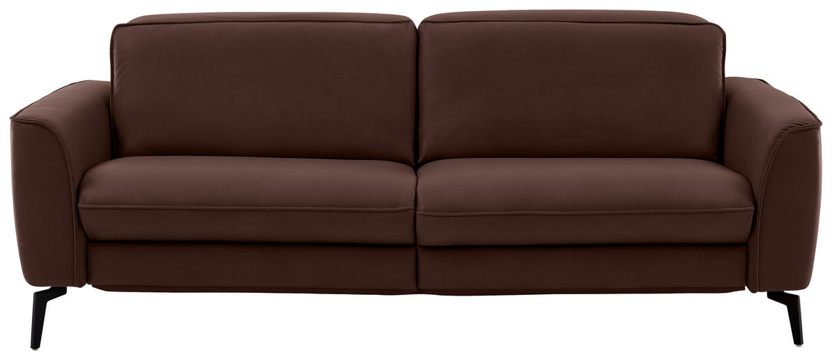 3-SITZER-SOFA in Echtleder Braun  - Schwarz/Braun, Natur, Leder/Metall (222/81/110cm) - Valdera
