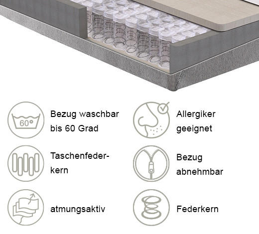 Thumbnail - Yatas Taschenfederkernmatratze Dream BOX Pro, Grau, Weiß, Textil, Füllung: Polyester, rechteckig, 90x200 cm, Bezug abneh...