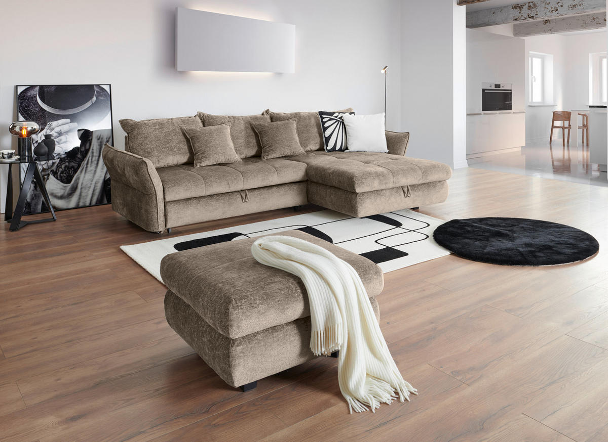 ECKSOFA in Chenille Beige  - Beige/Schwarz, Konventionell, Kunststoff/Textil (180/275cm) - Stylife