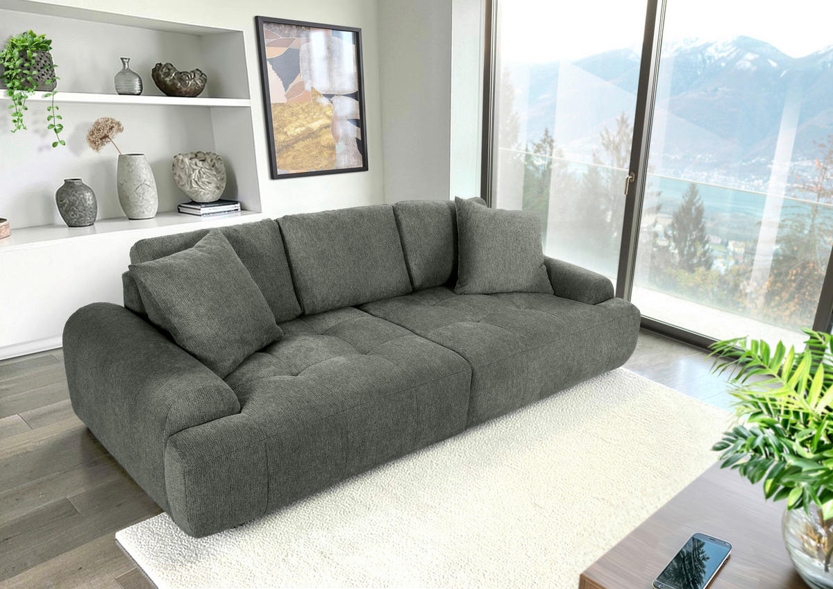 BIGSOFA Flachgewebe Grün  - Schwarz/Grün, KONVENTIONELL, Kunststoff/Textil (276/95/130cm) - Carryhome