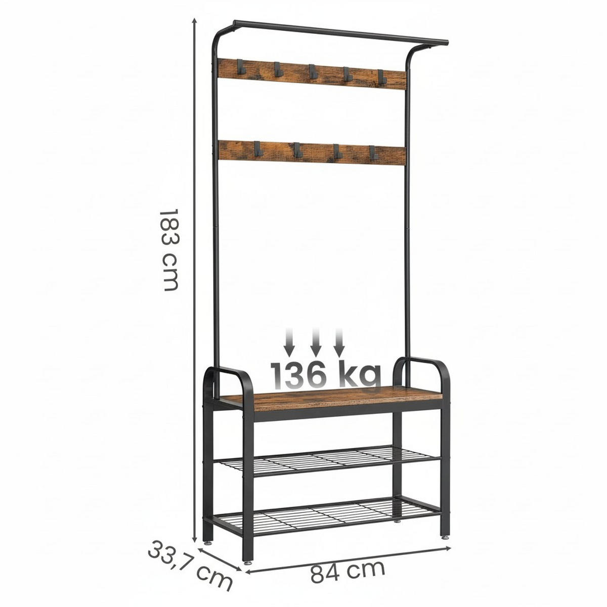 GARDEROBE  in 84/183/33,7 cm  - Schwarz/Braun, Trend, Holzwerkstoff/Metall (84/183/33,7cm) - Boxxx