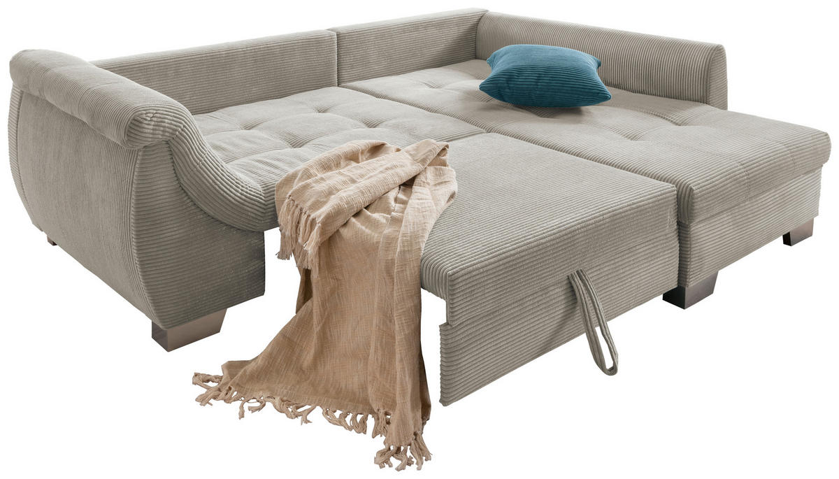 Wohnlandschaft in Cord Silberfarben  - Silberfarben/Petrol, Design, Holz/Textil (250/190cm) - MID.YOU