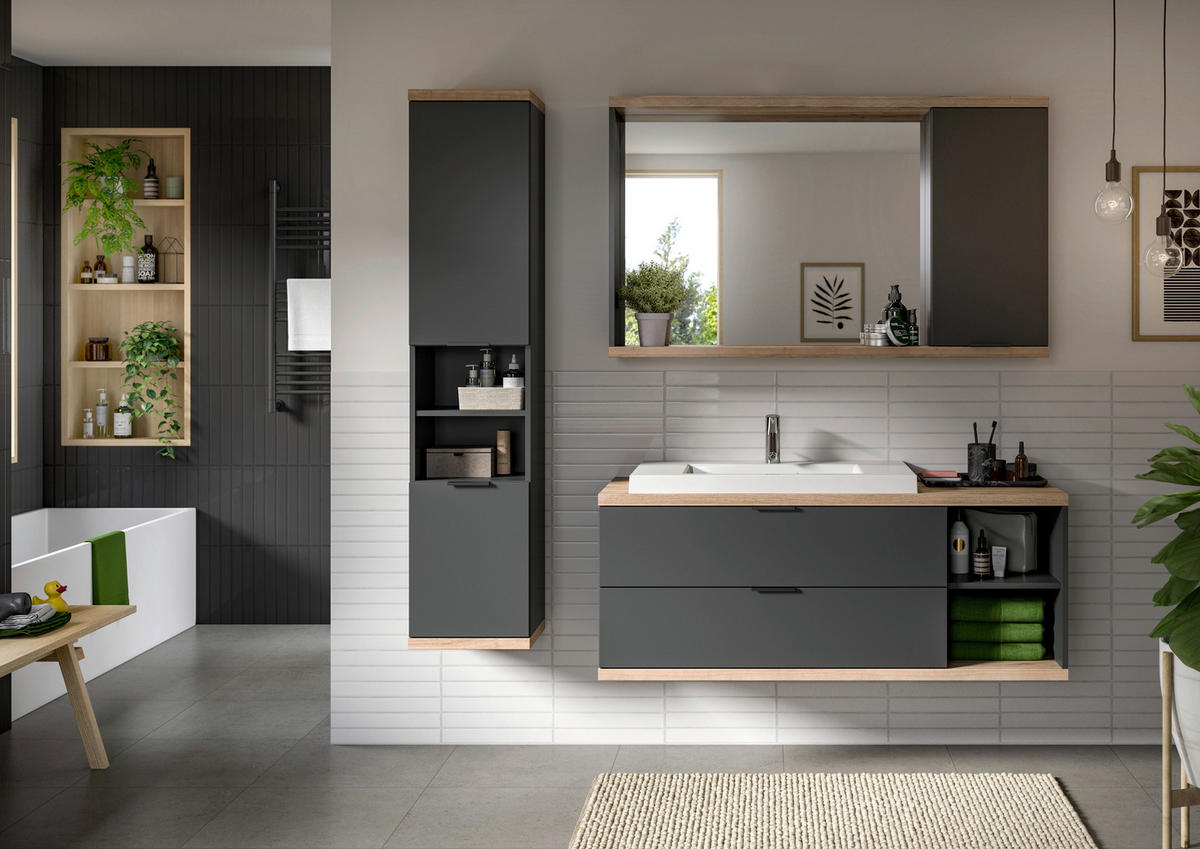 BADEZIMMER 4-teilig  in 186 cm  - Anthrazit/Schwarz, Basics, Glas/Holzwerkstoff (186cm) - MID.YOU